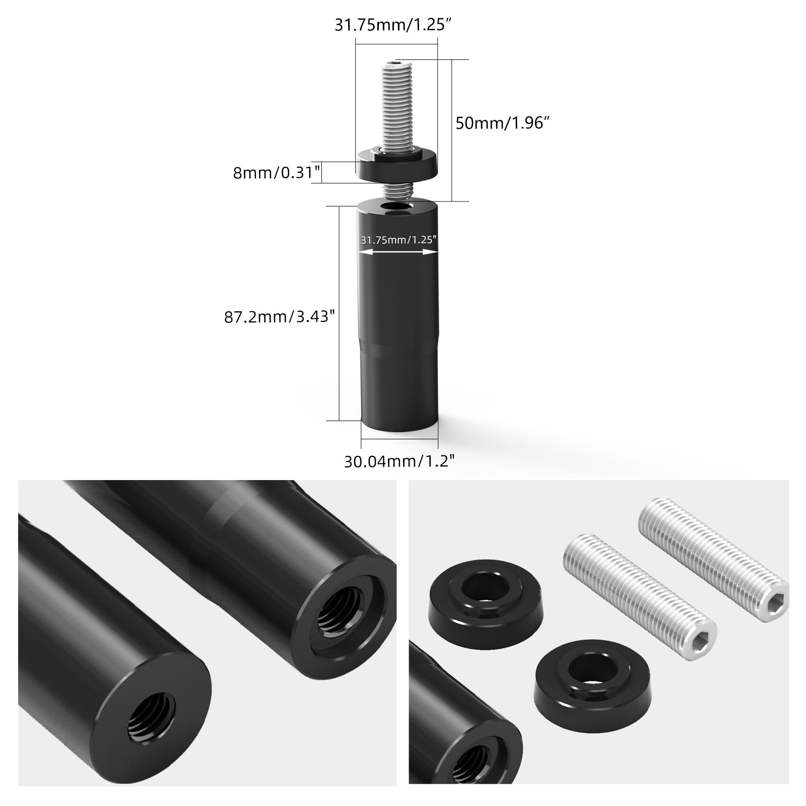 UNC 1/2-13 3.7" Handlebar Riser Extensions Legs For Harley Sportster 1200 48 XL Iron 883