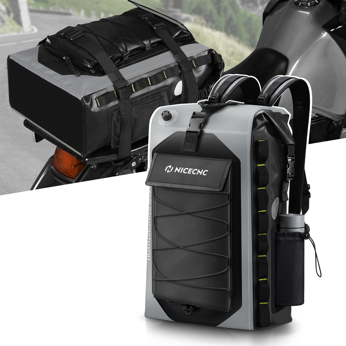 Motorcycle Waterproof Backpack Tail Bag 40L Expandable Capacity 500D PVC