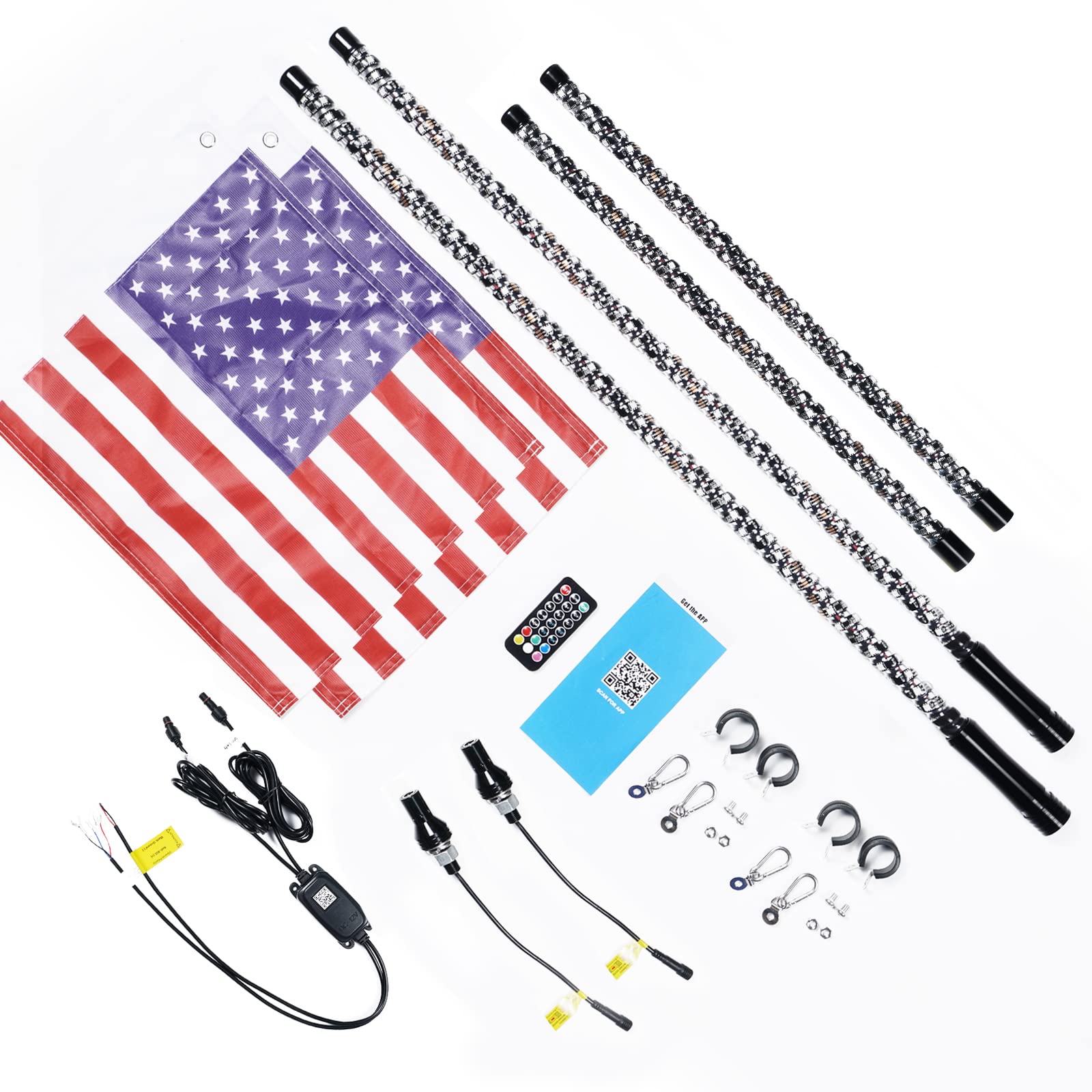 3FT 4FT 5FT 6FT RGB LED Spiral Whip Lights Flag Pole Lamp For UTV ATV APP Remote