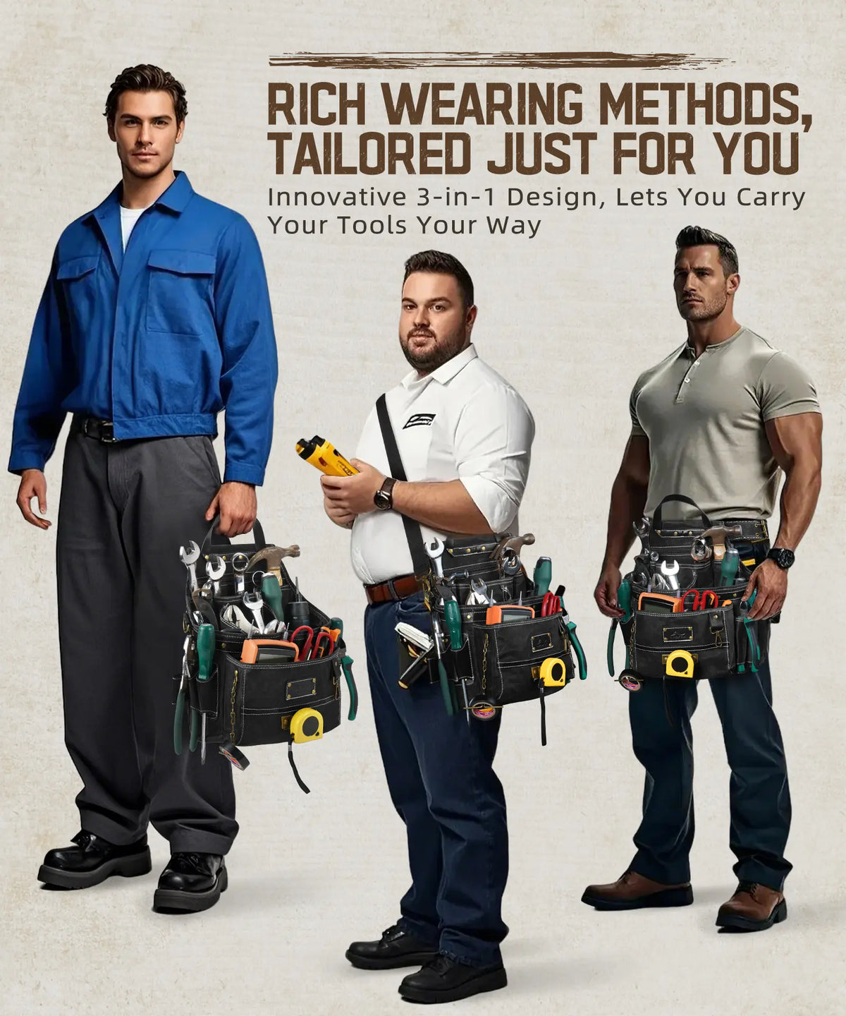 11-Pocket Tool Belt Pouch with Hammer Loop & Tape Clip For Electrician & Carpenter