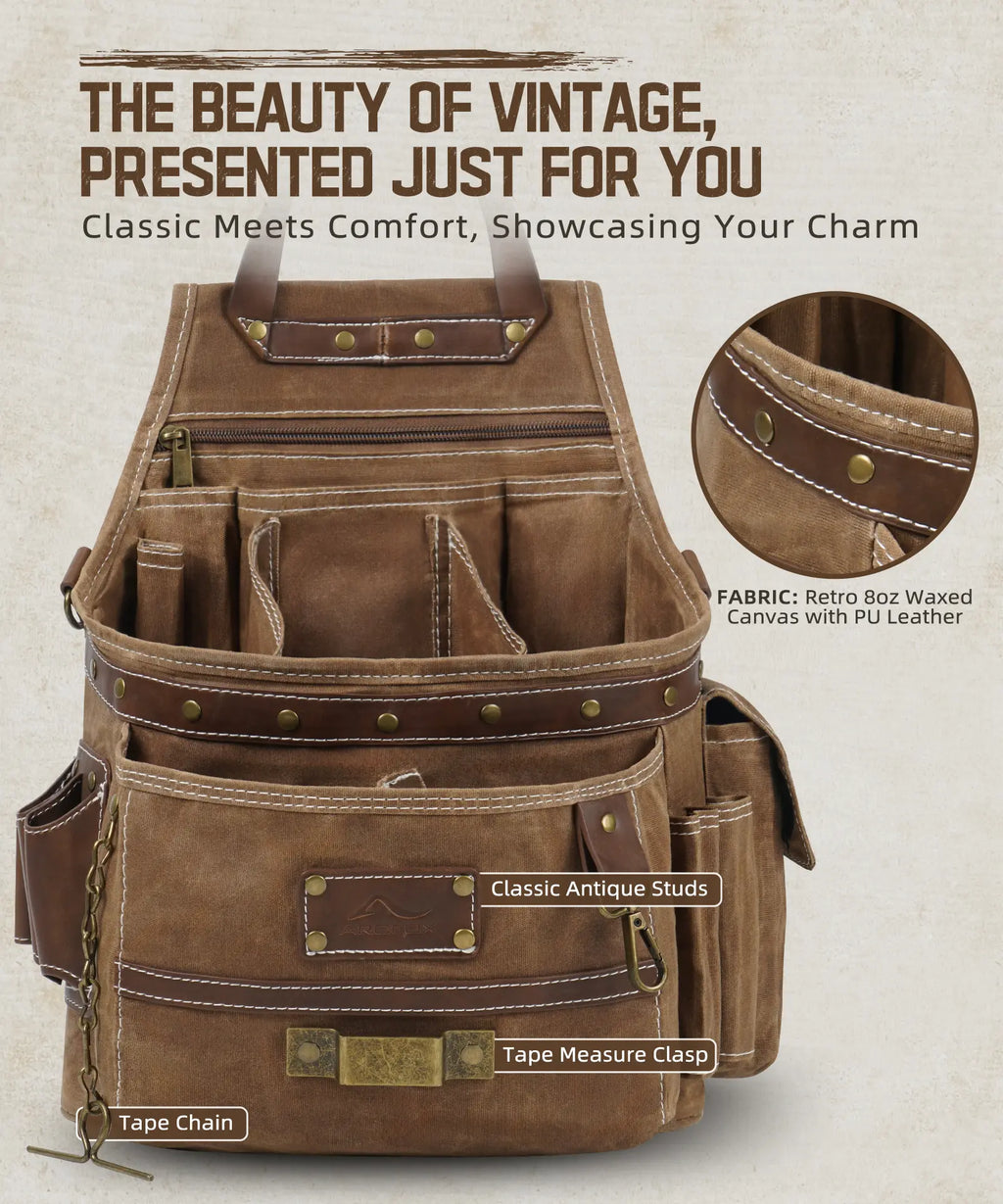 11-Pocket Tool Belt Pouch with Hammer Loop & Tape Clip For Electrician & Carpenter
