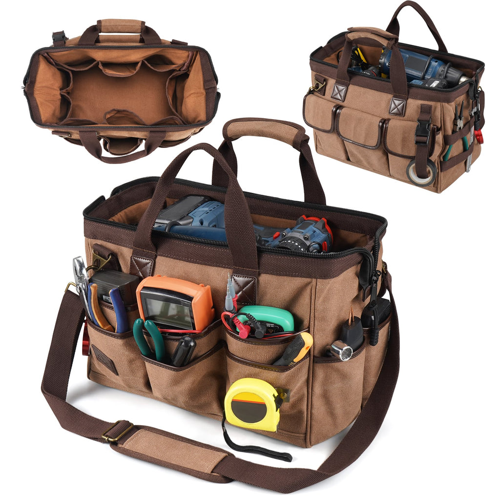 ARCFOX Canvas 25L 21-Pockets Tool Bag For  Electrician Mechanic Carpenter Construction