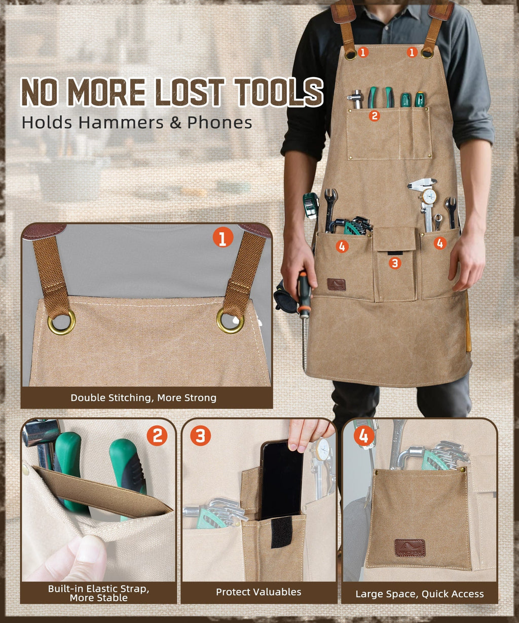 ARCFOX Heavy Duty Canvas Woodworking Mechanics Apron with 9 Pockets