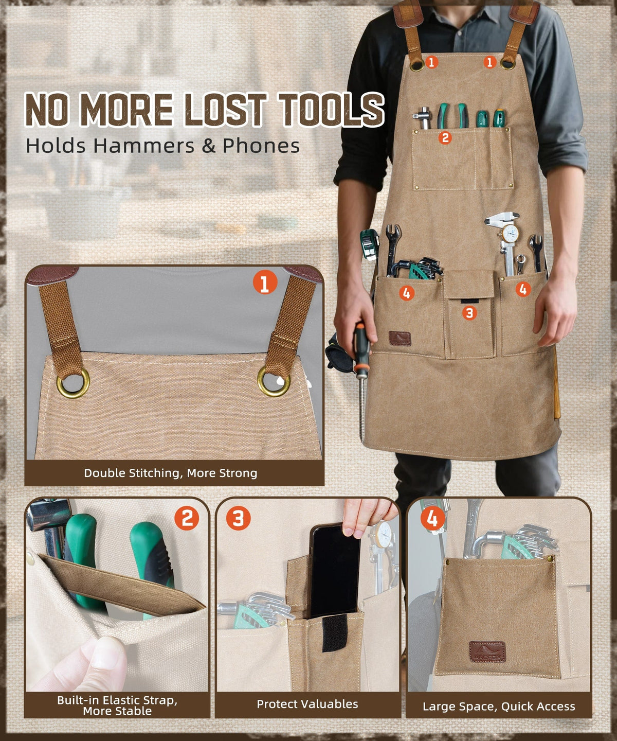 ARCFOX Heavy Duty Canvas Woodworking Mechanics Apron with 9 Pockets