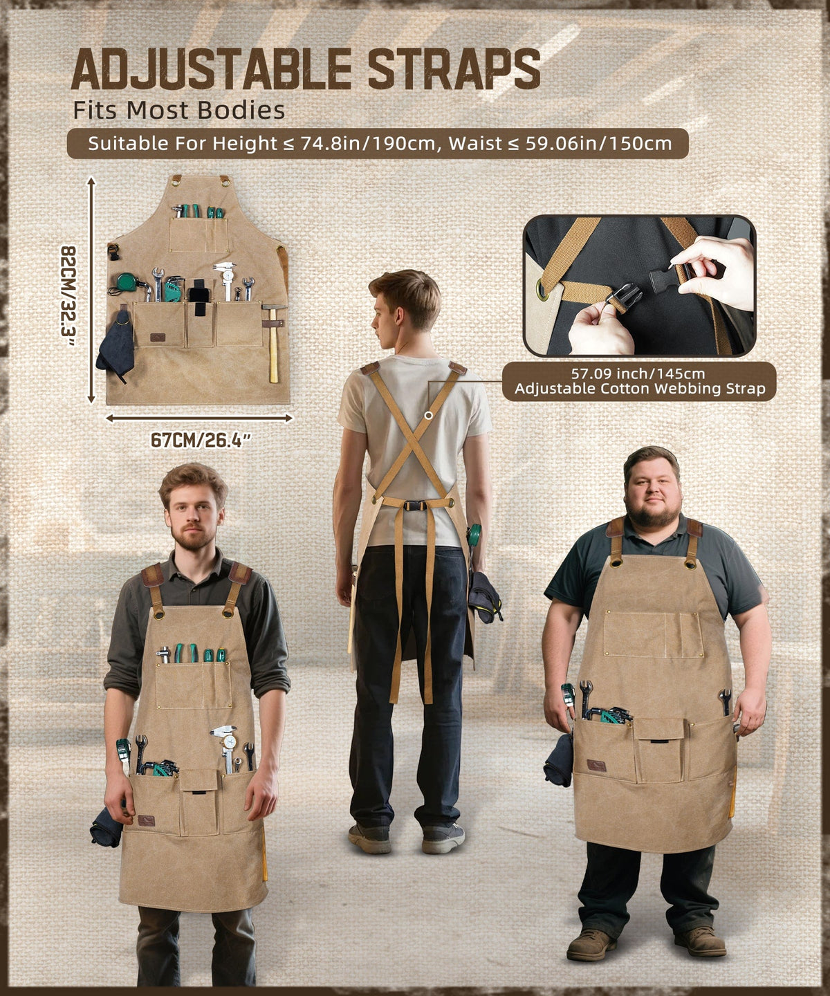 ARCFOX Heavy Duty Canvas Woodworking Mechanics Apron with 9 Pockets