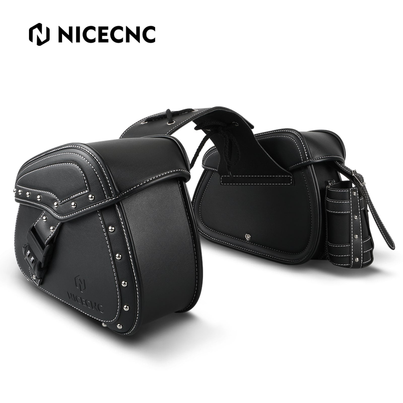 PU leather Motorcycle Saddle Bags with Cup Holder & Lock for Universal Motorcycle Position 1