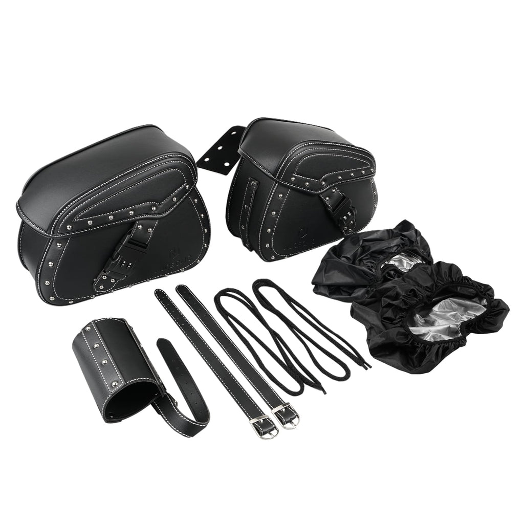 PU leather Motorcycle Saddle Bags with Cup Holder & Lock for Universal Motorcycle Position 4