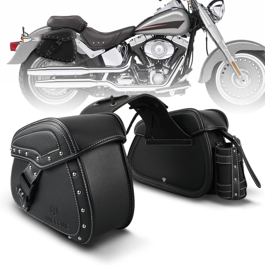 PU leather Motorcycle Saddle Bags with Cup Holder & Lock for Universal Motorcycle Position 3