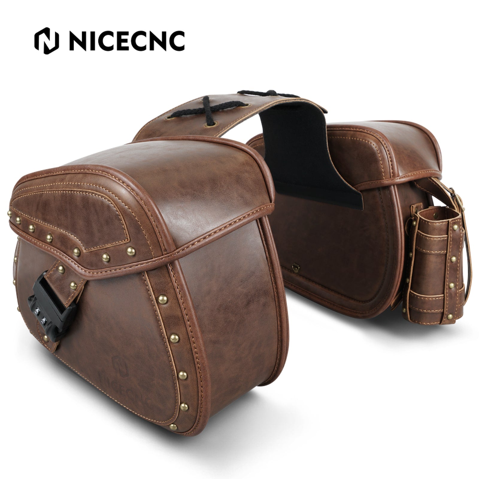 PU leather Motorcycle Saddle Bags with Cup Holder & Lock for Universal Motorcycle Position 5