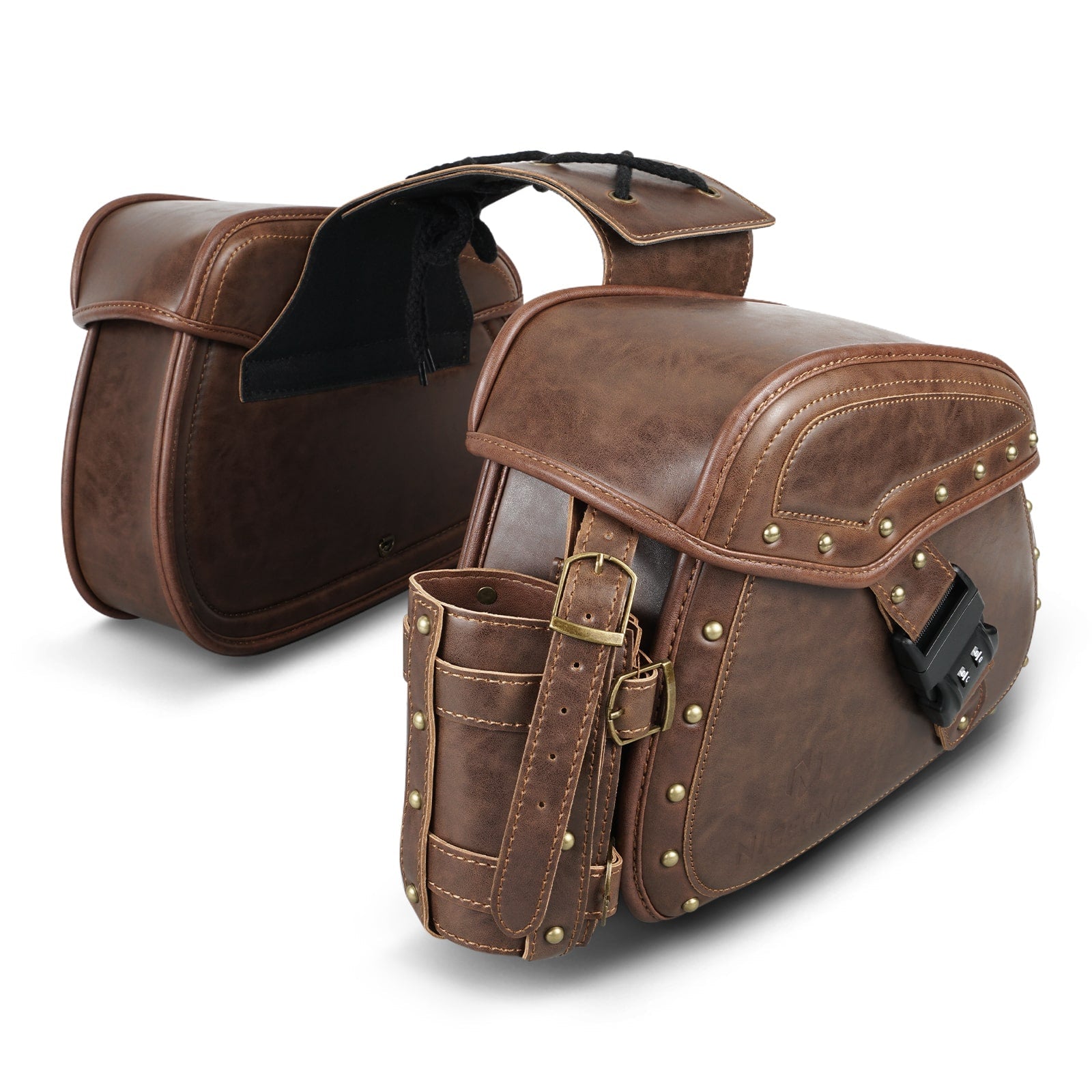 PU leather Motorcycle Saddle Bags with Cup Holder & Lock for Universal Motorcycle Position 6