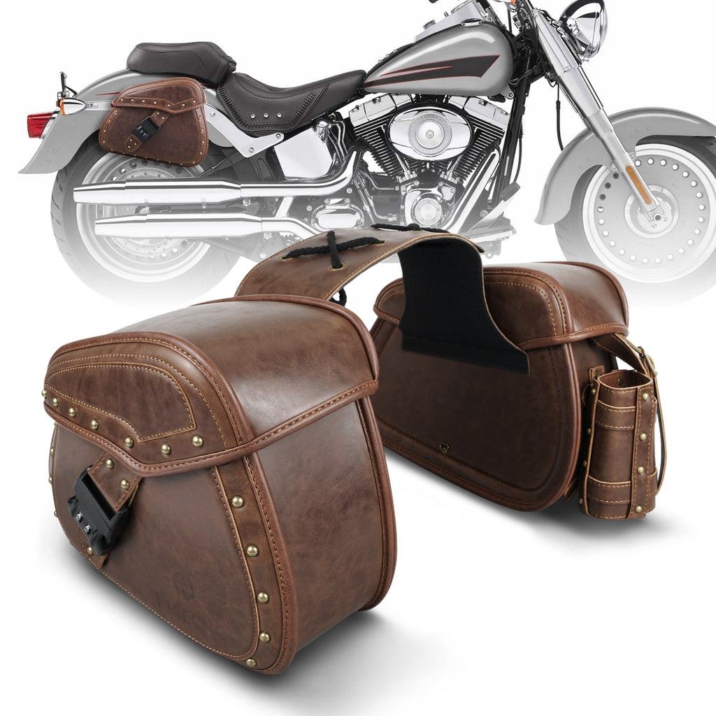 PU leather Motorcycle Saddle Bags with Cup Holder & Lock for Universal Motorcycle Position 2