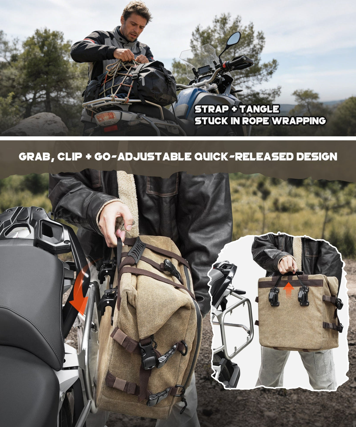 Cotton Canvas 30L Quick-Release Motorcycle Rear Luggage Pannier Rack Saddle Bag Waterproof