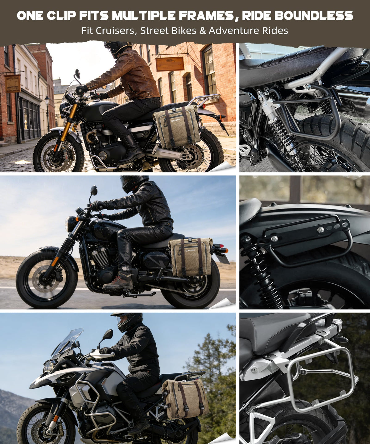 Cotton Canvas 30L Quick-Release Motorcycle Rear Luggage Pannier Rack Saddle Bag Waterproof