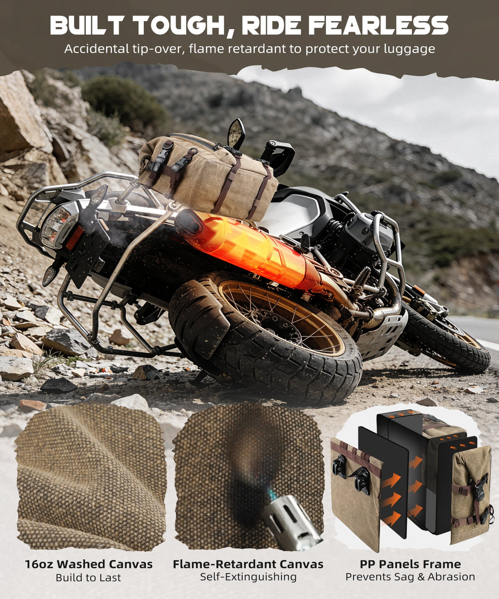 Cotton Canvas 30L Quick-Release Motorcycle Rear Luggage Pannier Rack Saddle Bag Waterproof