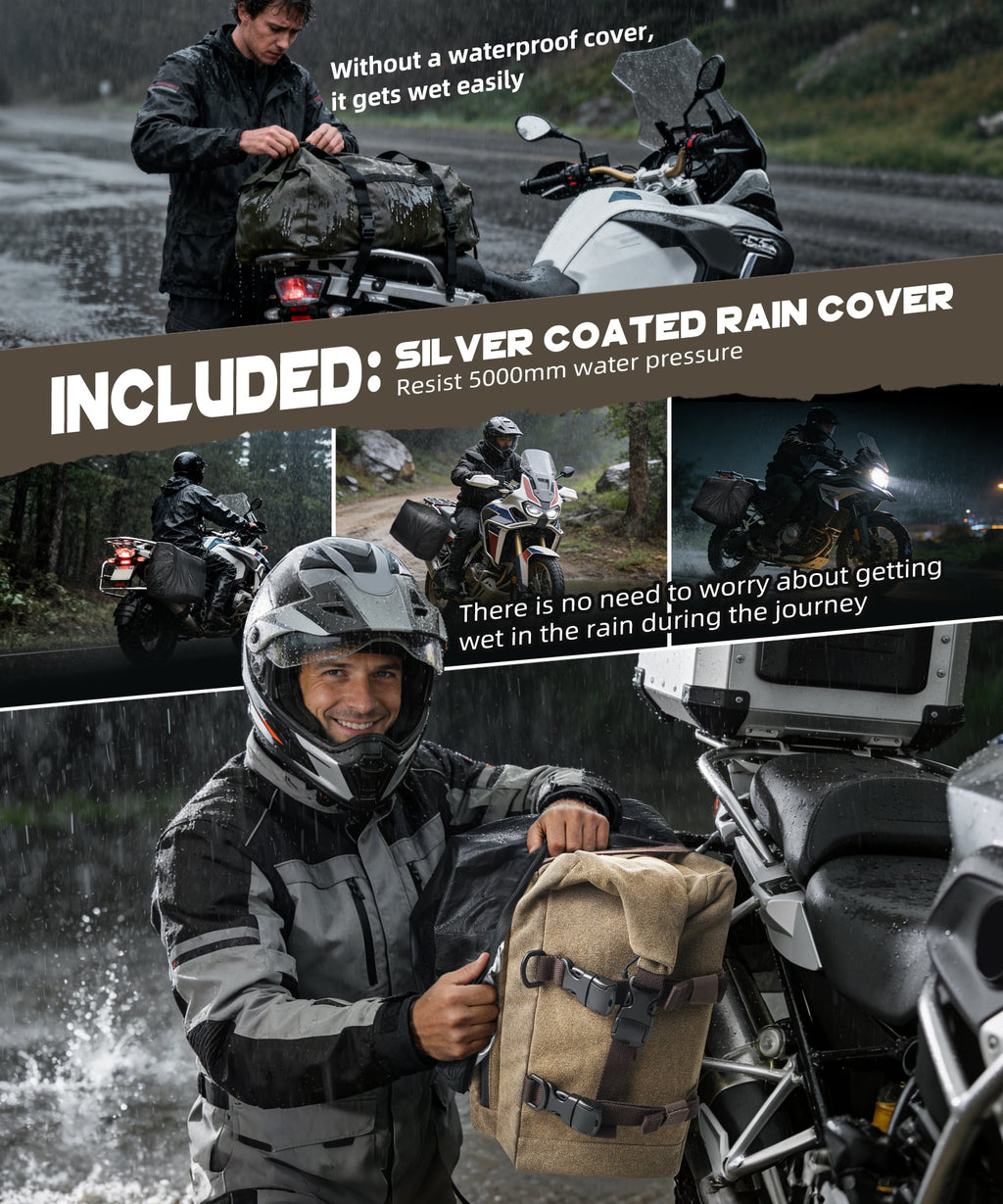 Cotton Canvas 30L Quick-Release Motorcycle Rear Luggage Pannier Rack Saddle Bag Waterproof