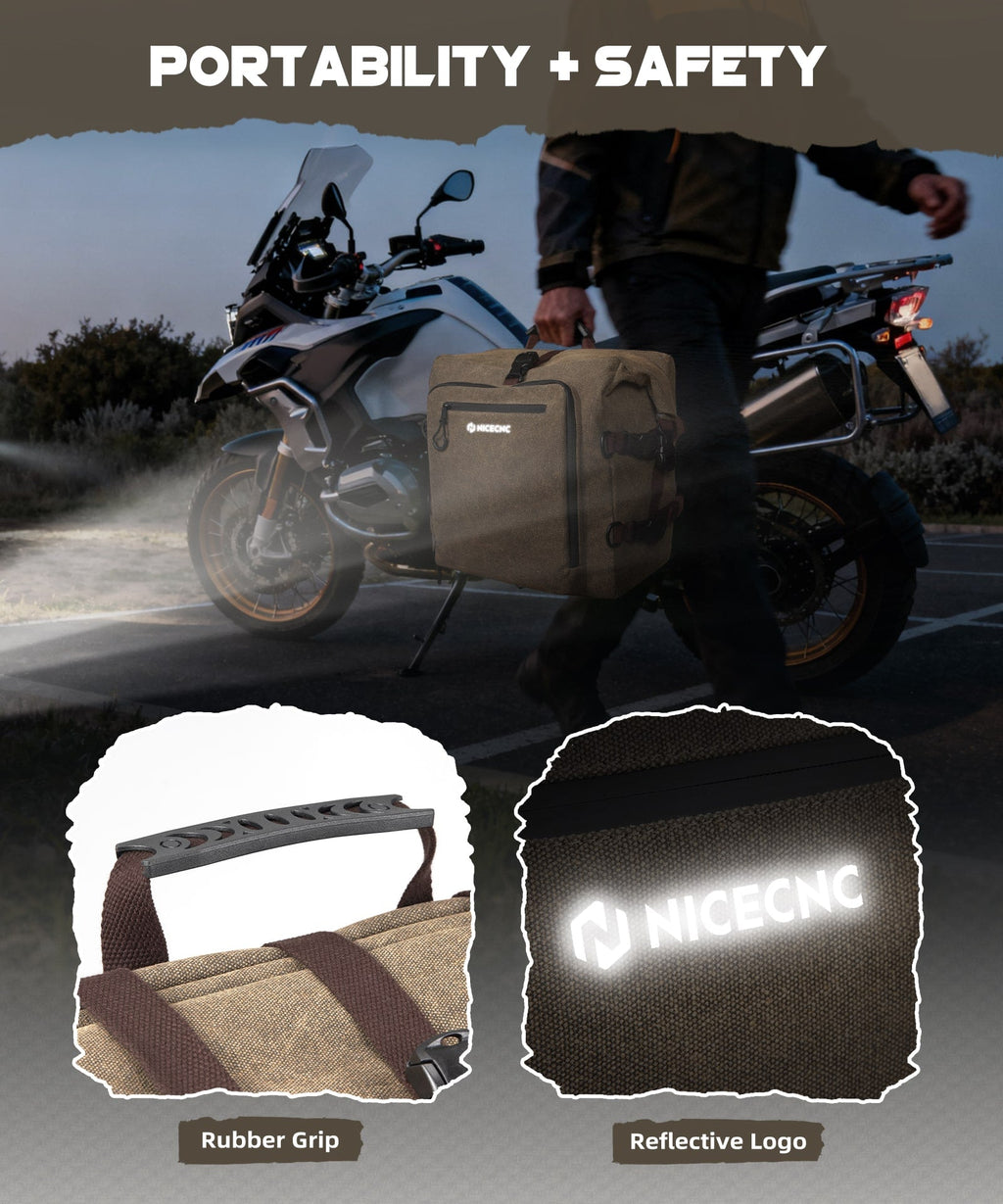 Cotton Canvas 30L Quick-Release Motorcycle Rear Luggage Pannier Rack Saddle Bag Waterproof