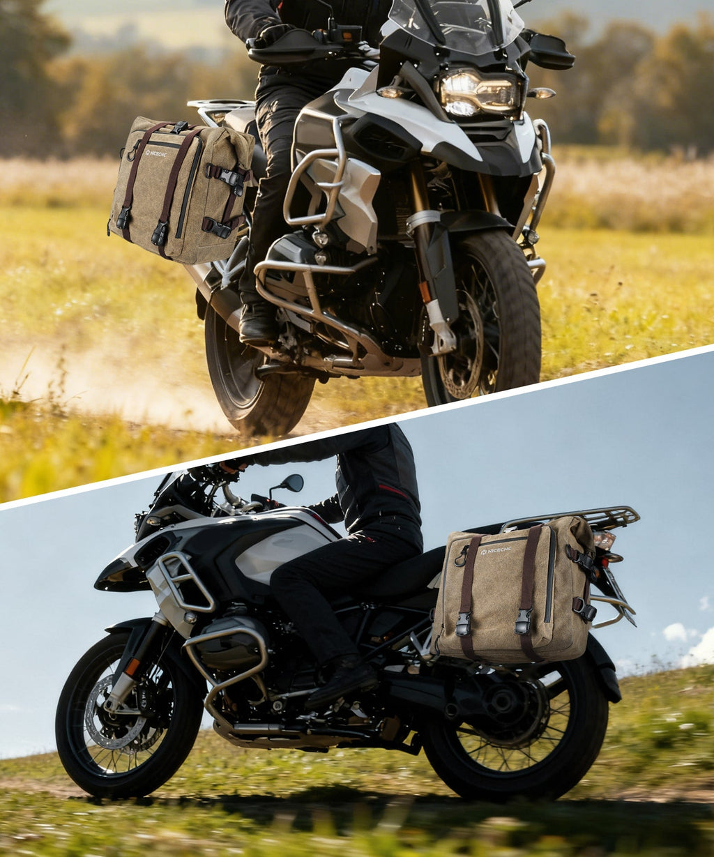 Cotton Canvas 30L Quick-Release Motorcycle Rear Luggage Pannier Rack Saddle Bag Waterproof