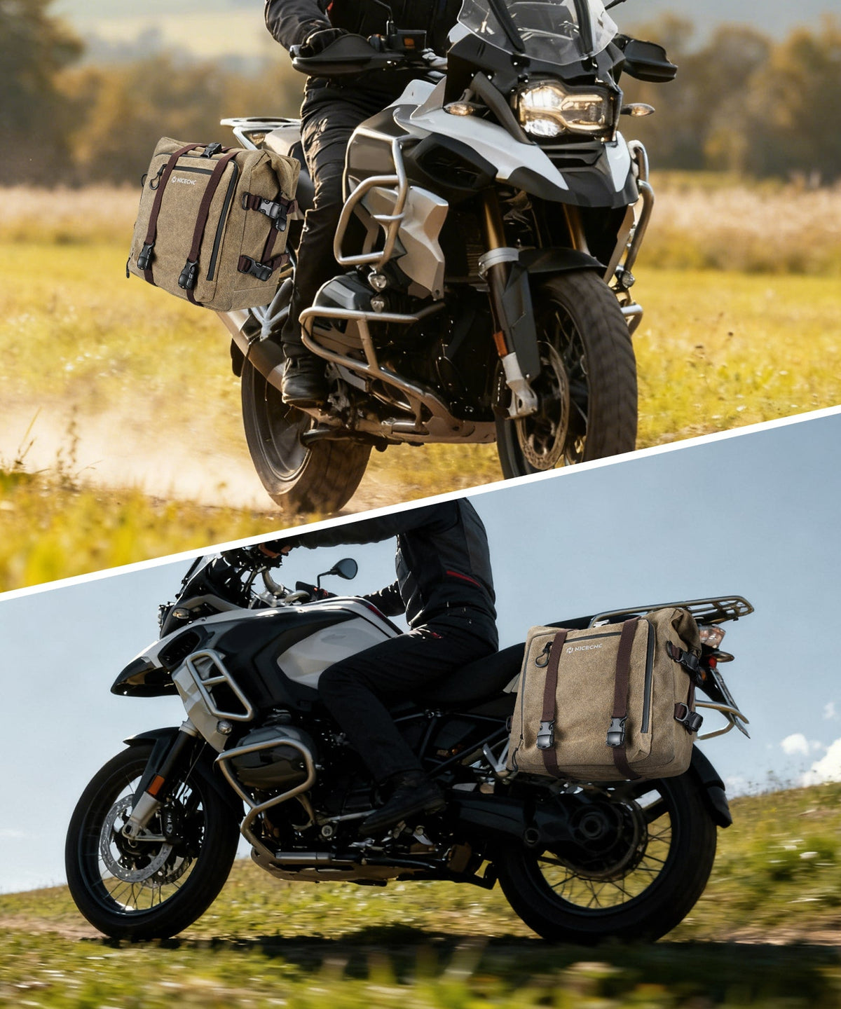 Cotton Canvas 30L Quick-Release Motorcycle Rear Luggage Pannier Rack Saddle Bag Waterproof