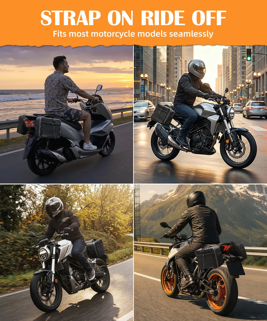 Motorcycle Rear Seat 30L Panniers Side Luggage Throw Over Saddle Bags