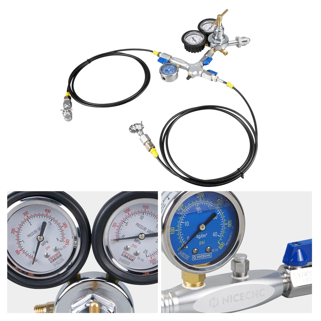 Universal Motorcycle ATV UTV Dual Hose Nitrogen Shock Regulator Fill Tool