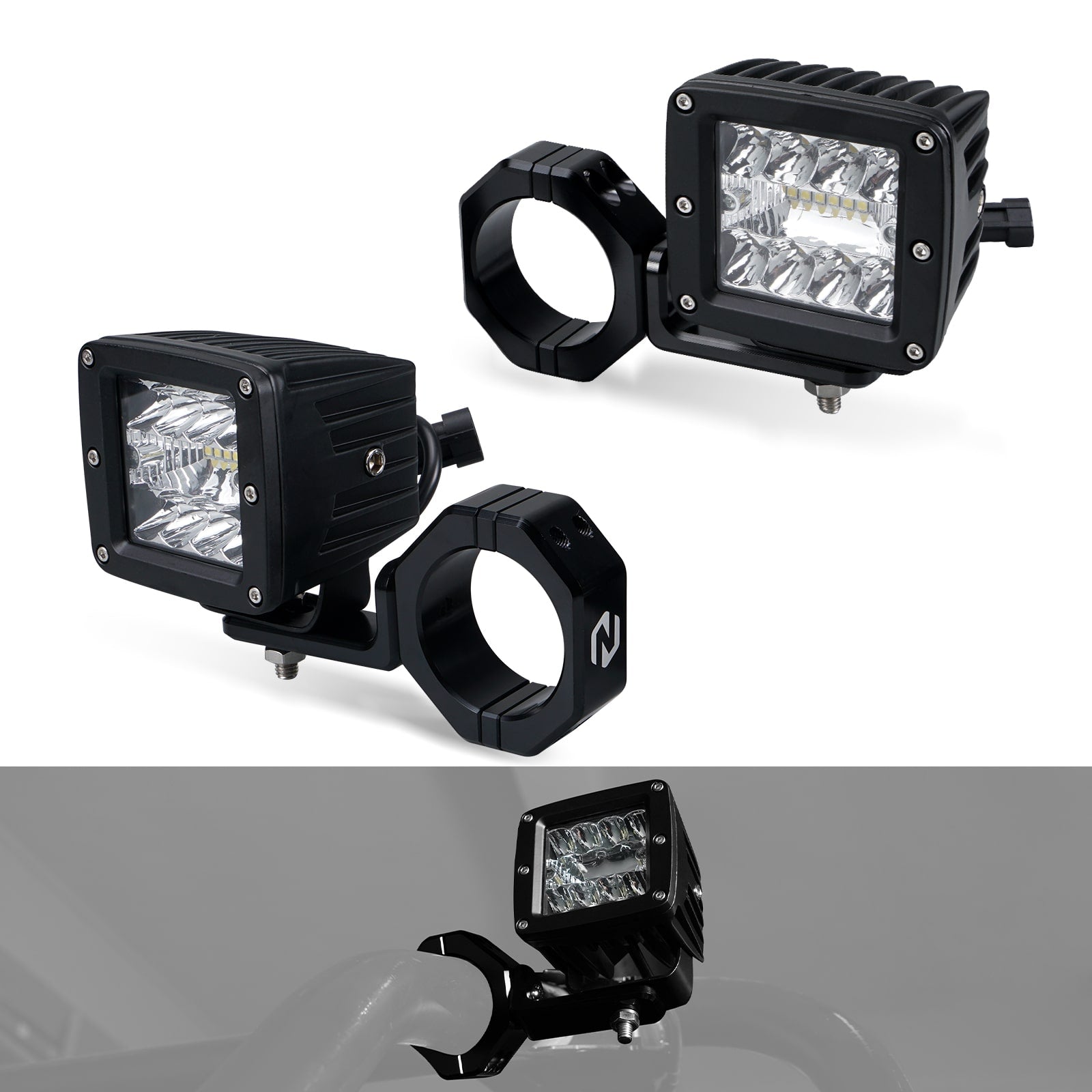 Backup Rear Pillar LED Work Lights w/Brackets For Polaris RZR XP 1000 Turbo