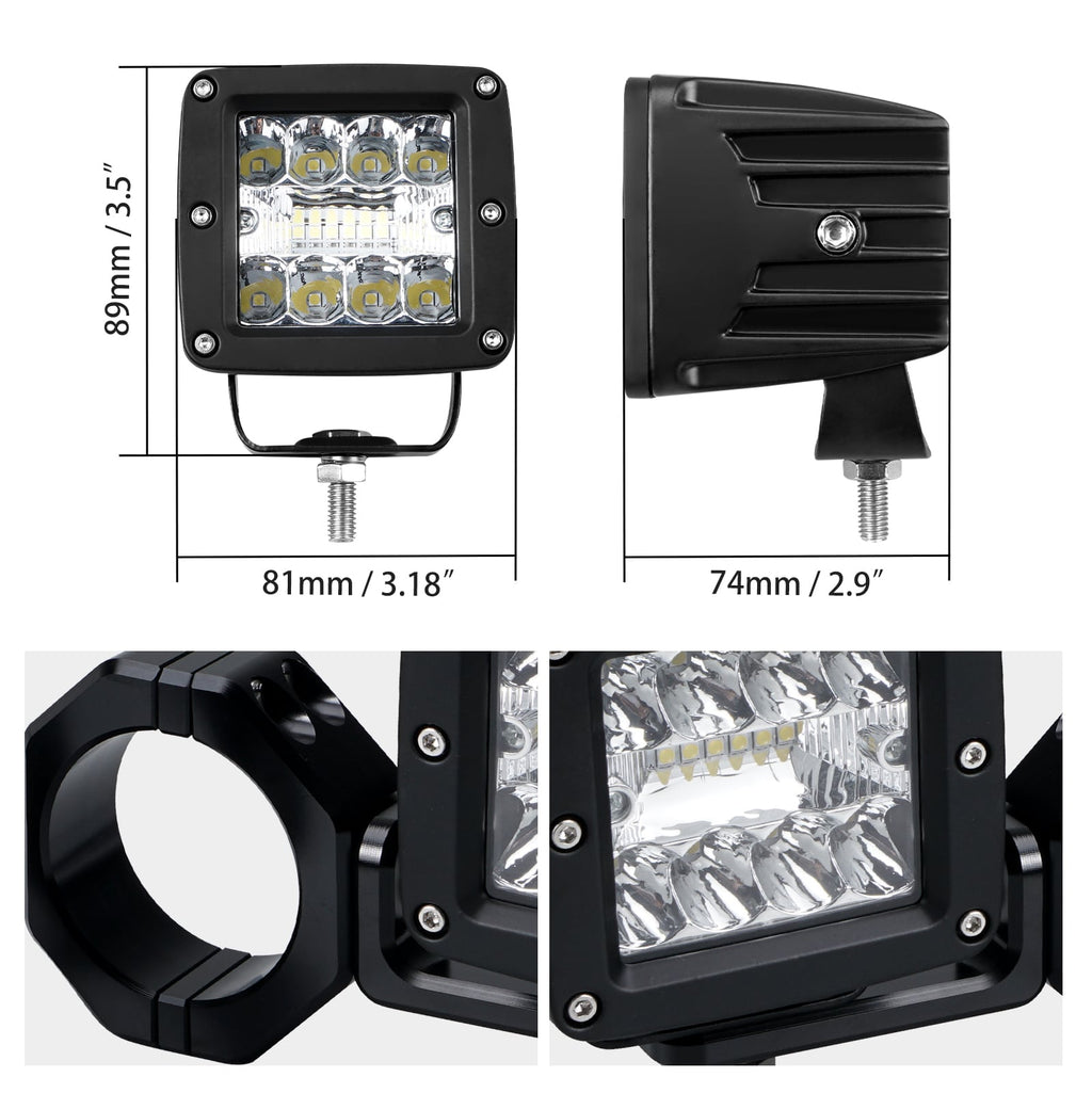 Backup Rear Pillar LED Work Lights w/Brackets For Polaris RZR XP 1000 Turbo
