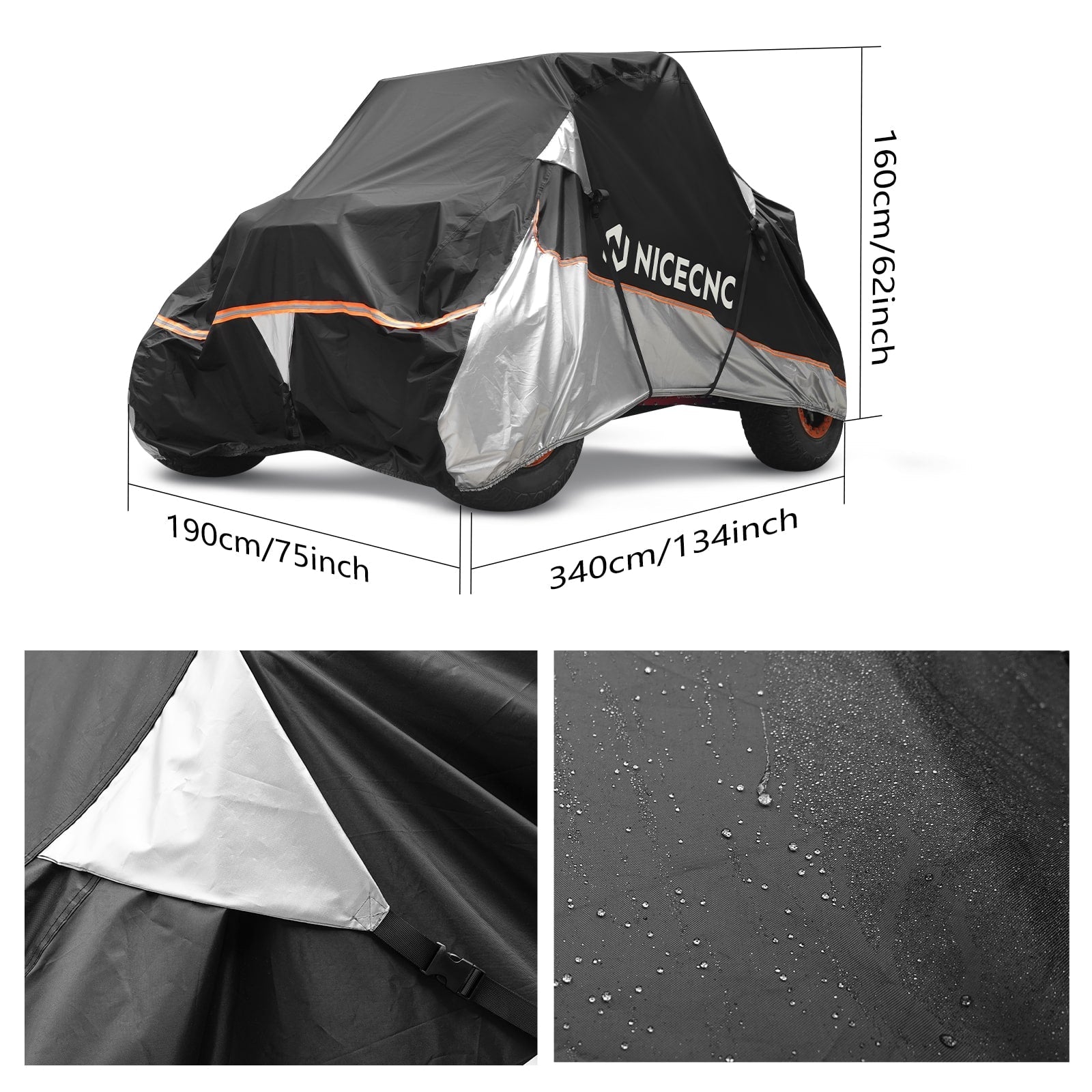 Heavy Duty UTV Cover w/PU Coating 133"x75"x62" For Polaris RZR XP 1000 Turbo 900 EPS