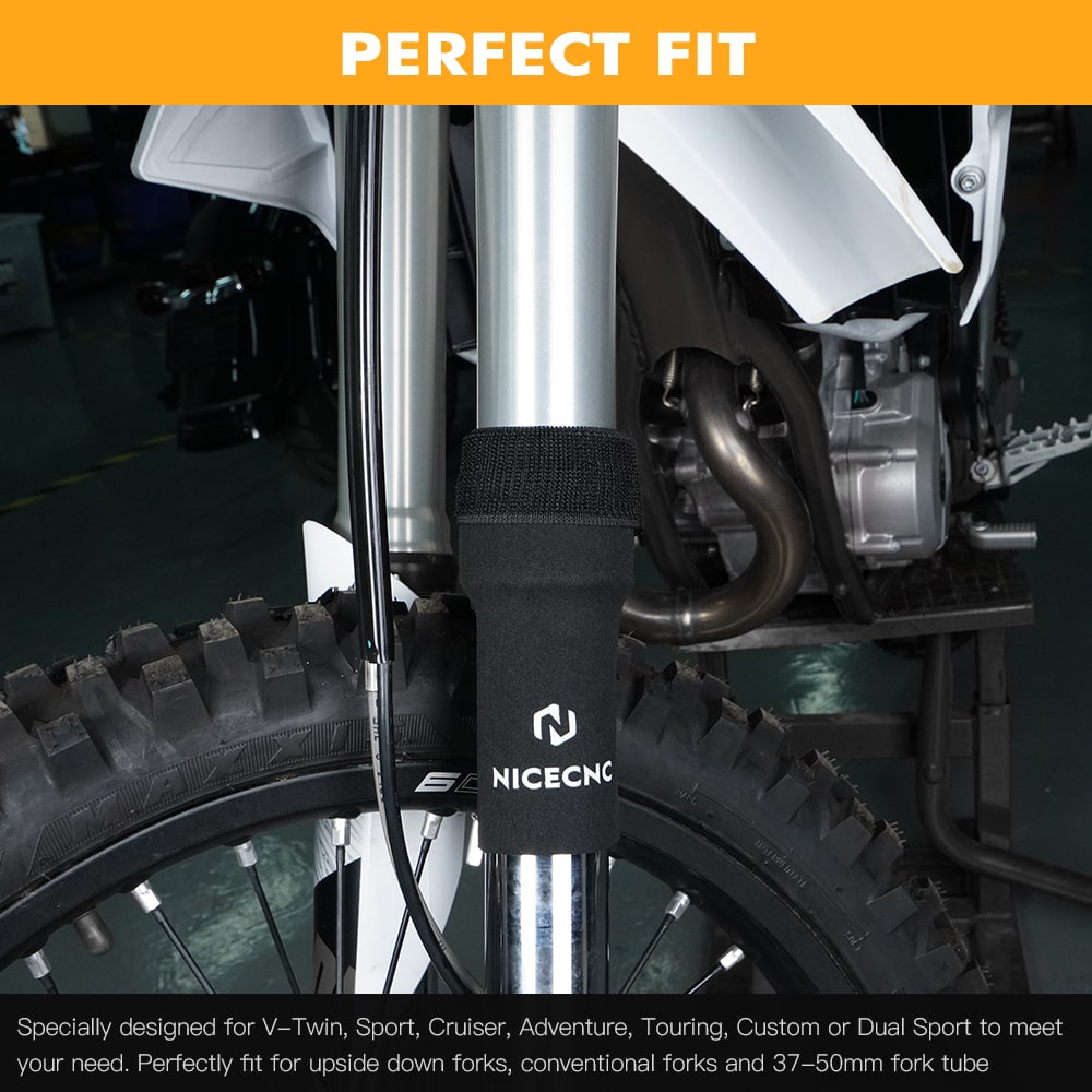 Front Fork Sock 6" Fork Seal Protectors for V-Twin, Sport, Cruiser, Adventure, Touring, Custom or Dual Sport Bike Position 3