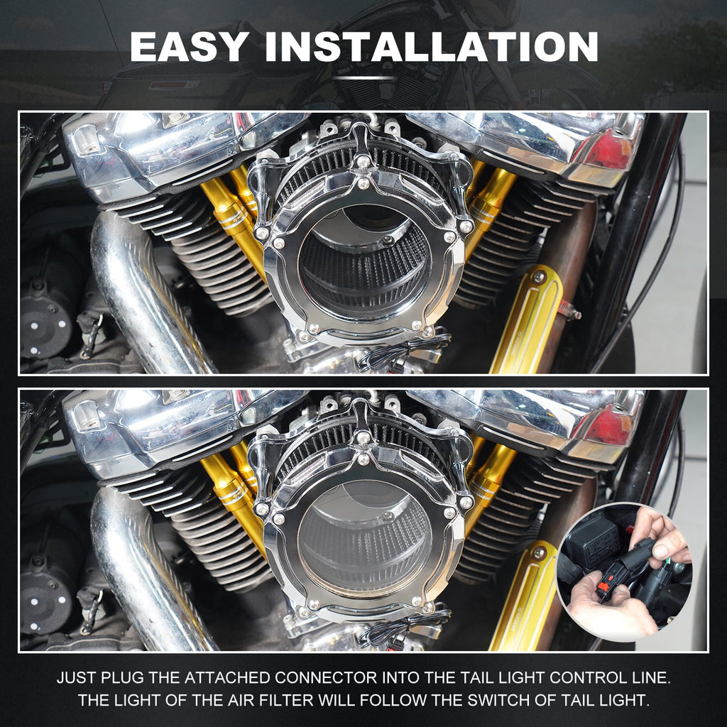 Full Clear M8 LED Air Cleaner Filter Intake Kit For Harley Road King Electra Street Glide