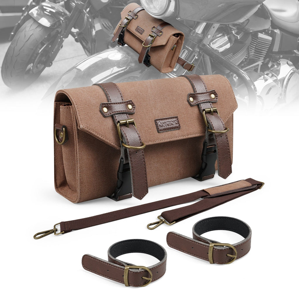 Canvas Handlebar Front Fork Sissy Bar Storage Bag For Harley Dyna Softail Sportster Scooter