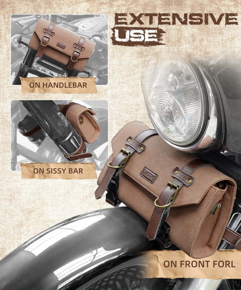 Canvas Handlebar Front Fork Sissy Bar Storage Bag For Harley Dyna Softail Sportster Scooter