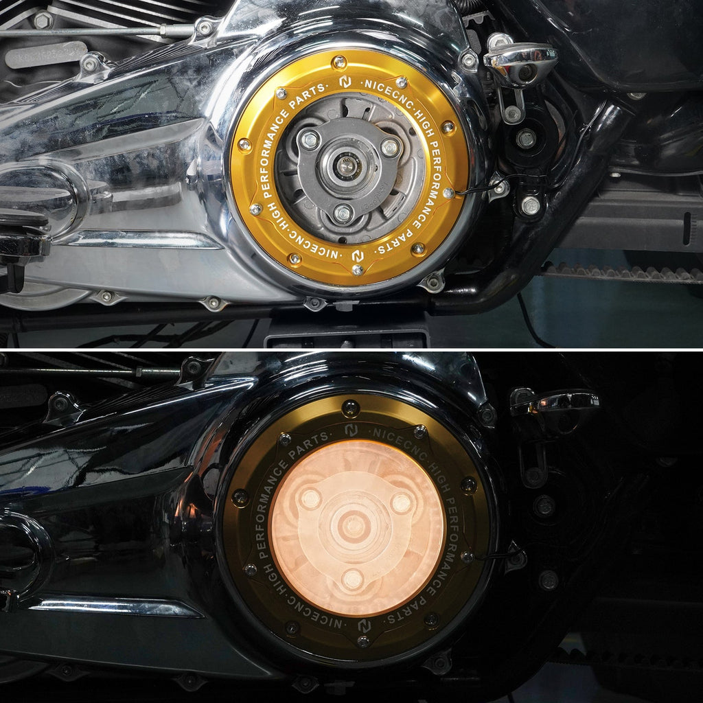 M8 LED Clear Derby Clutch Cover For Harley Road King Street Glide Ultra Limited Freewheeler