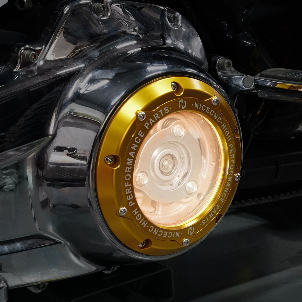 M8 LED Clear Derby Clutch Cover For Harley Road King Street Glide Ultra Limited Freewheeler