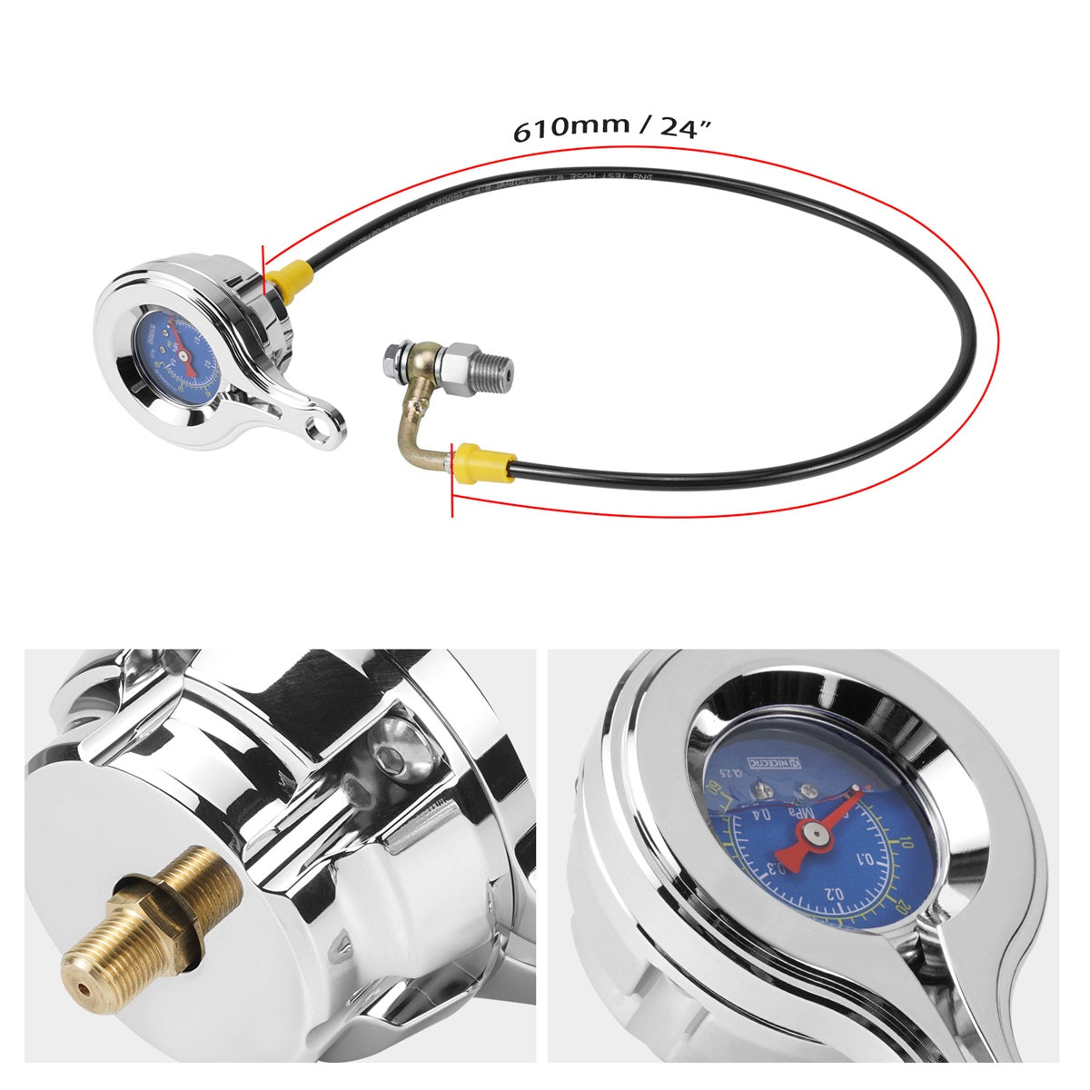 Chrome 60PSI Engine Oil Pressure Gauge Kit For Harley Road King Electra Tri Street Glide