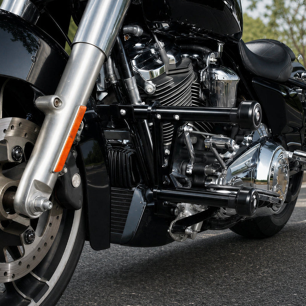 Front Engine Guard + Rear Saddlebag Crash Bar For Harley Road King Street Glide