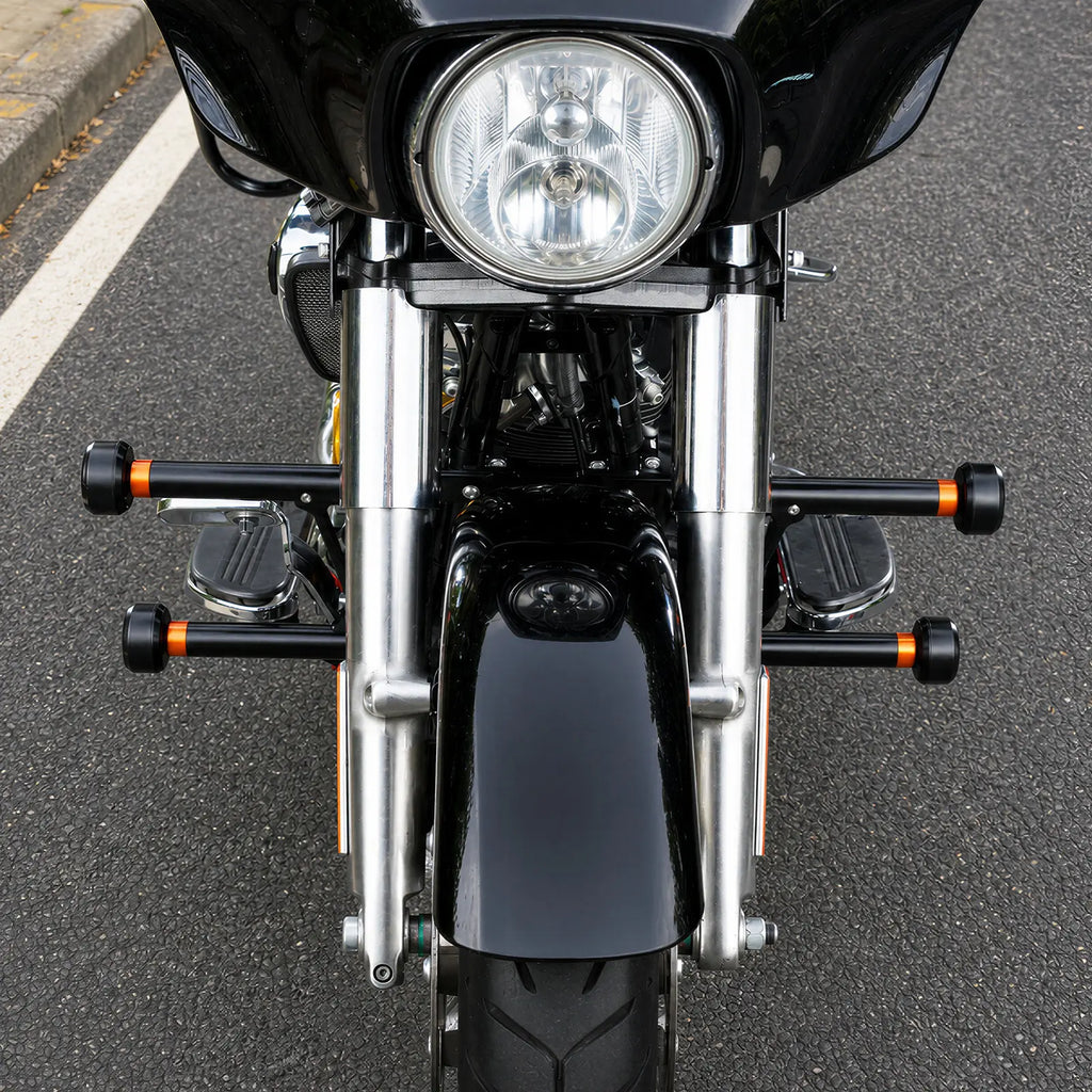 Front Engine Guard + Rear Saddlebag Crash Bar For Harley Road King Street Glide