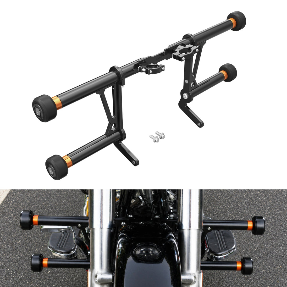 Front Engine Guard + Rear Saddlebag Crash Bar For Harley Road King Street Glide