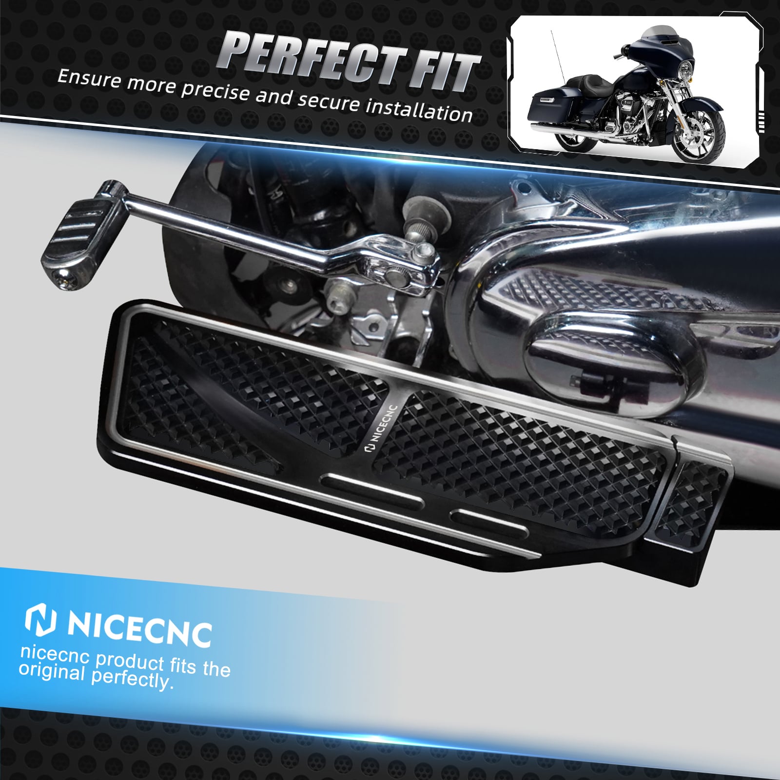 Rider Floorboards Inserts + Passenger Foot Pegs For Harley Road King Street Road Glide