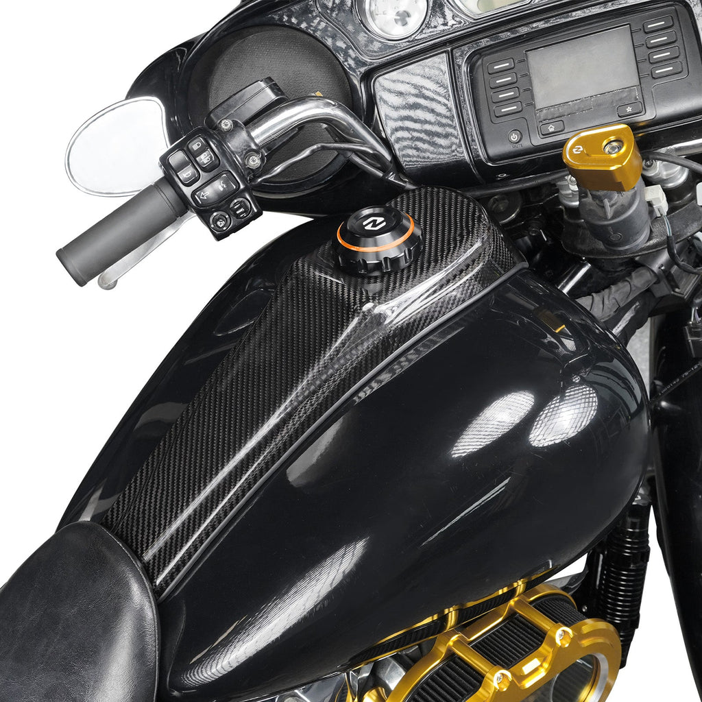 Gas Tank Cap w/Prepreg Carbon Fiber Dash Insert Panel For Harley Road Street Glide