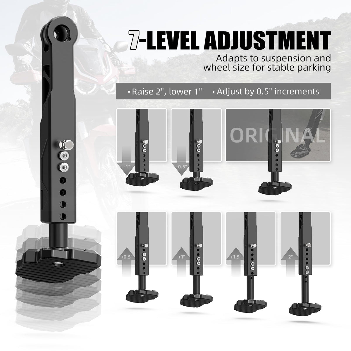 Adjustable Kickstand w/Enlarged Pad + Assist Block For Honda Africa Twin 1100