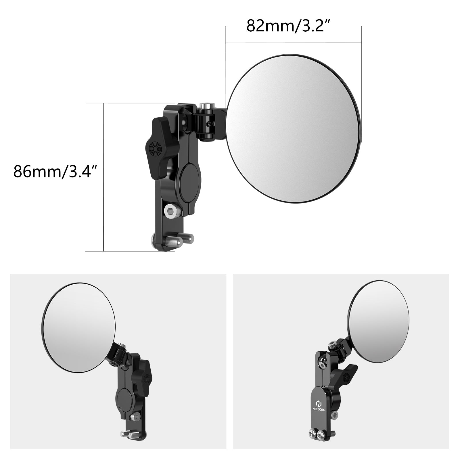 Adjustable Round Convex Quick Flip Rearview Mirrors Kit For Motorcycle Hand Guard