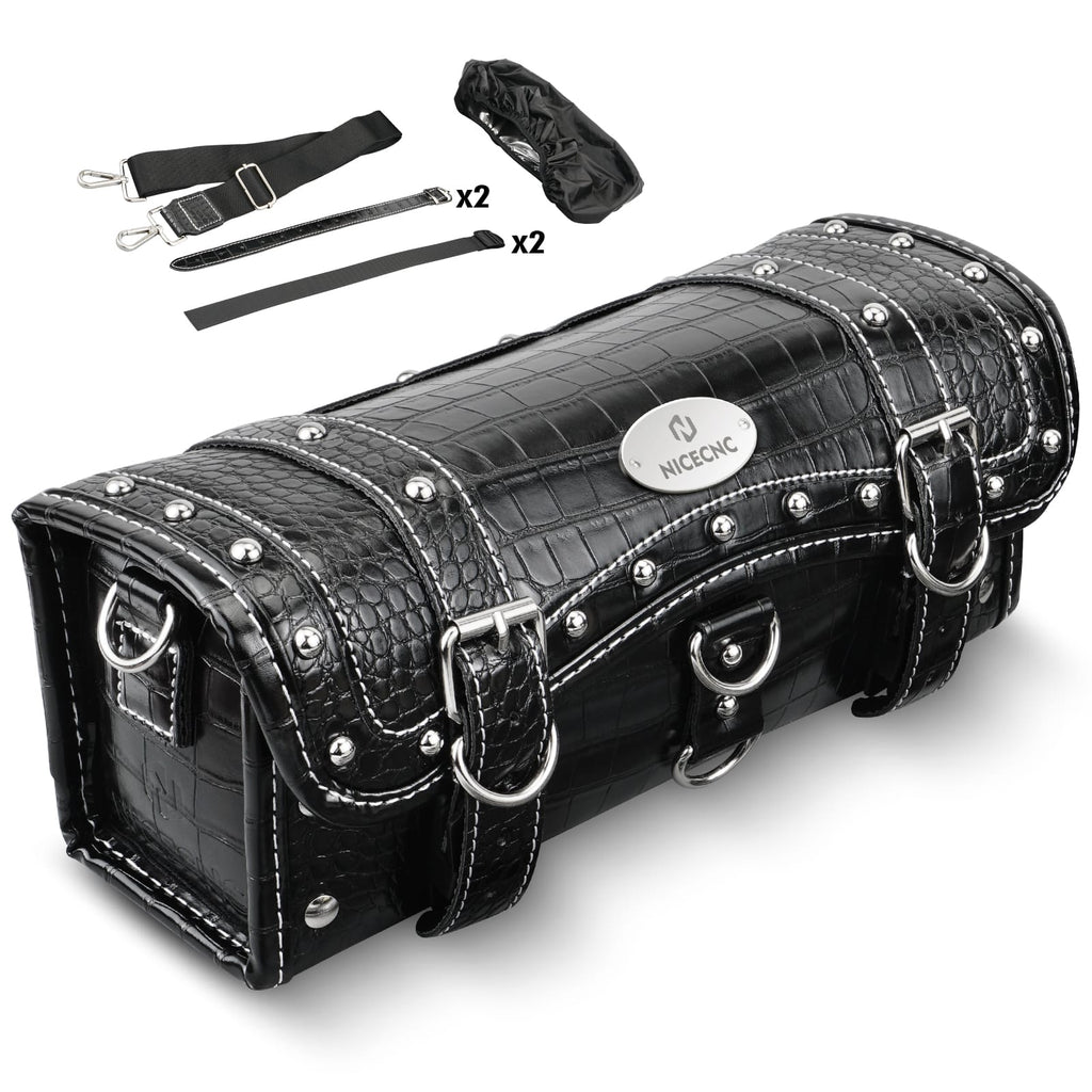 Vintage Motorcycle Handlebar Front Fork Bag Crocodile Texture PU Leather