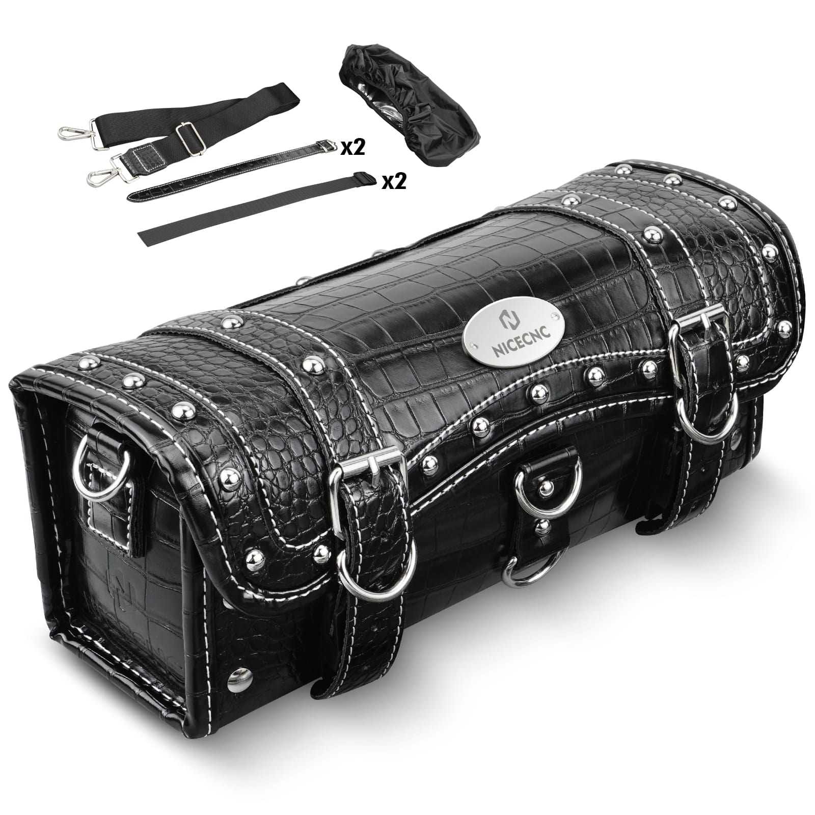 Vintage Motorcycle Handlebar Front Fork Bag Crocodile Texture PU Leather
