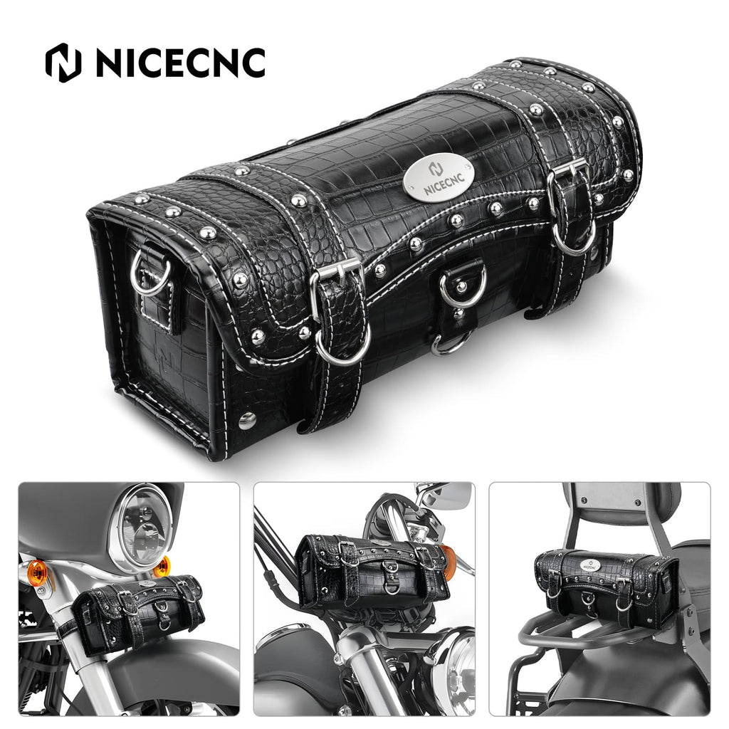 Vintage Motorcycle Handlebar Front Fork Bag Crocodile Texture PU Leather