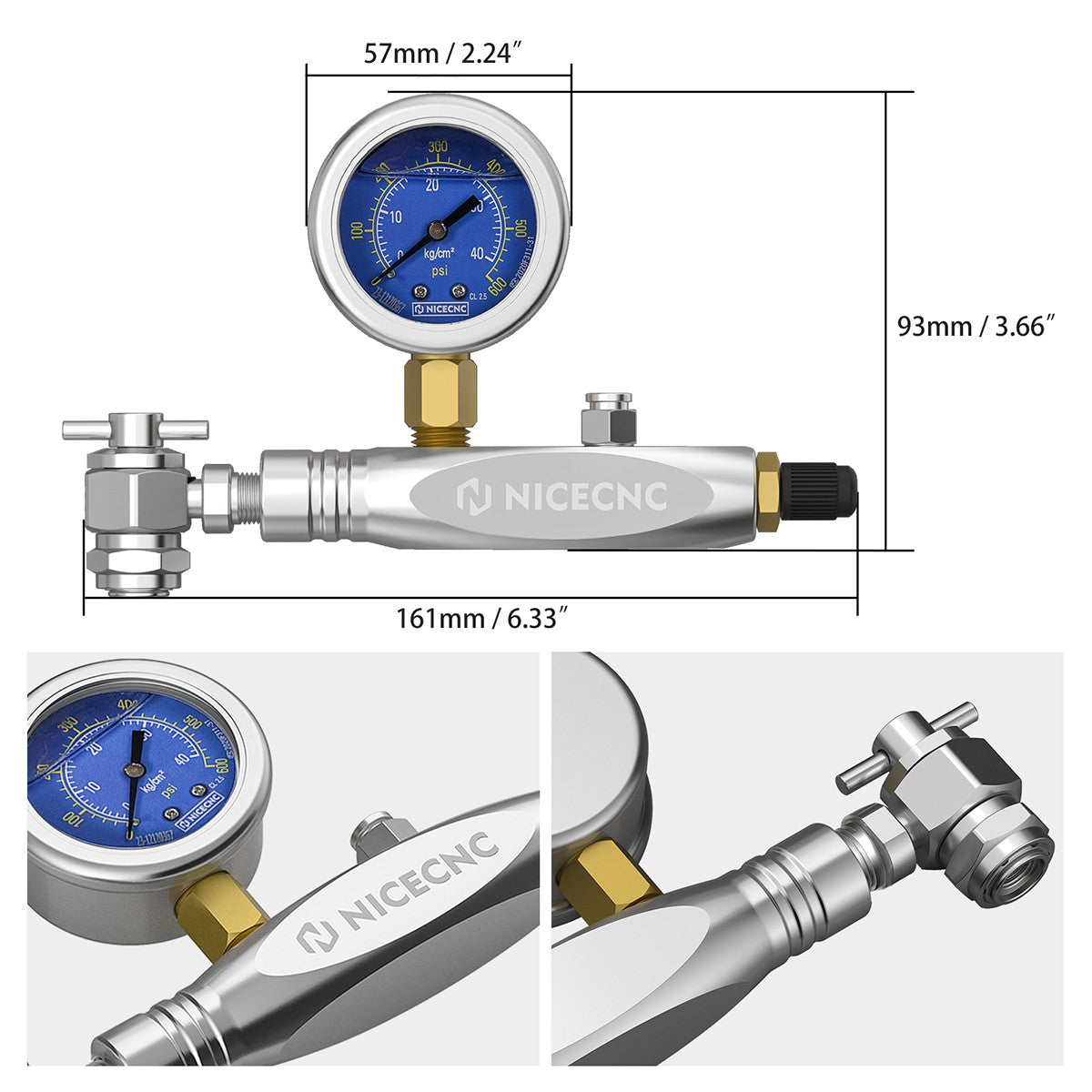 600PSI Regulator Kit No Loss Chuck Nitrogen Filling Tool For Schrader Valve Shock Off-Road Bikes, ATVs, UTVs