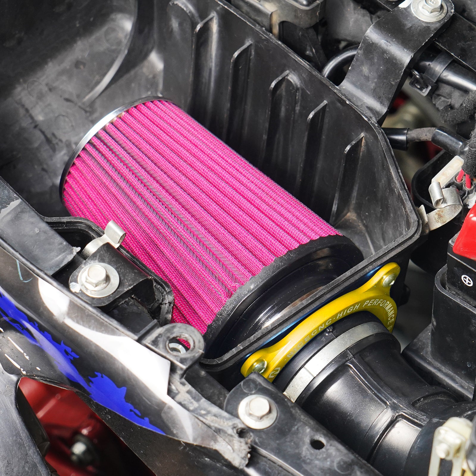 ATV High-Flow Air Filter Intake Cleaner w/Adaptor Kit For Yamaha Raptor 700 700R Position 5