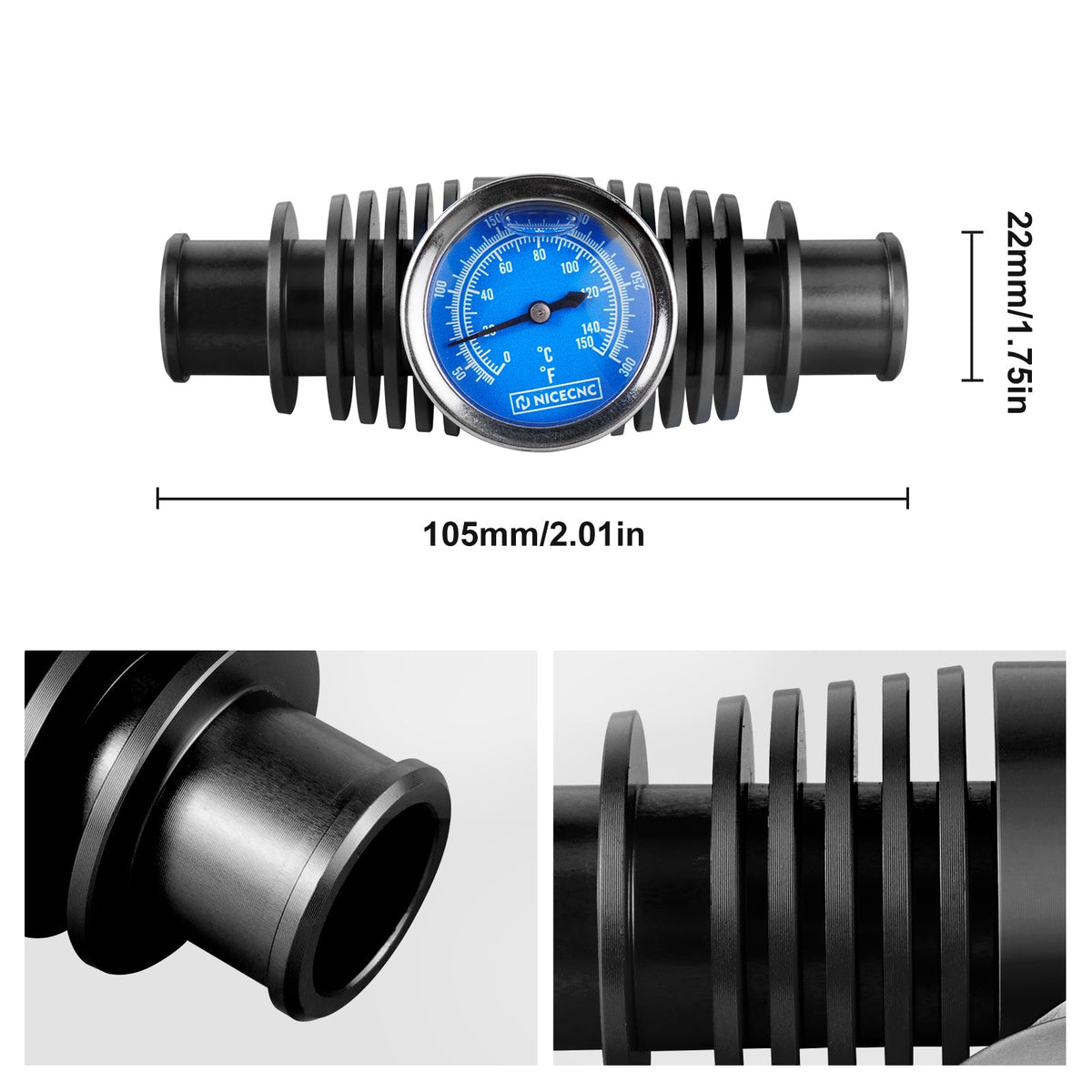 Radiator Inline Cooler w/Temp Gauge For Yamaha Raptor Grizzly 700 R YFZ450R